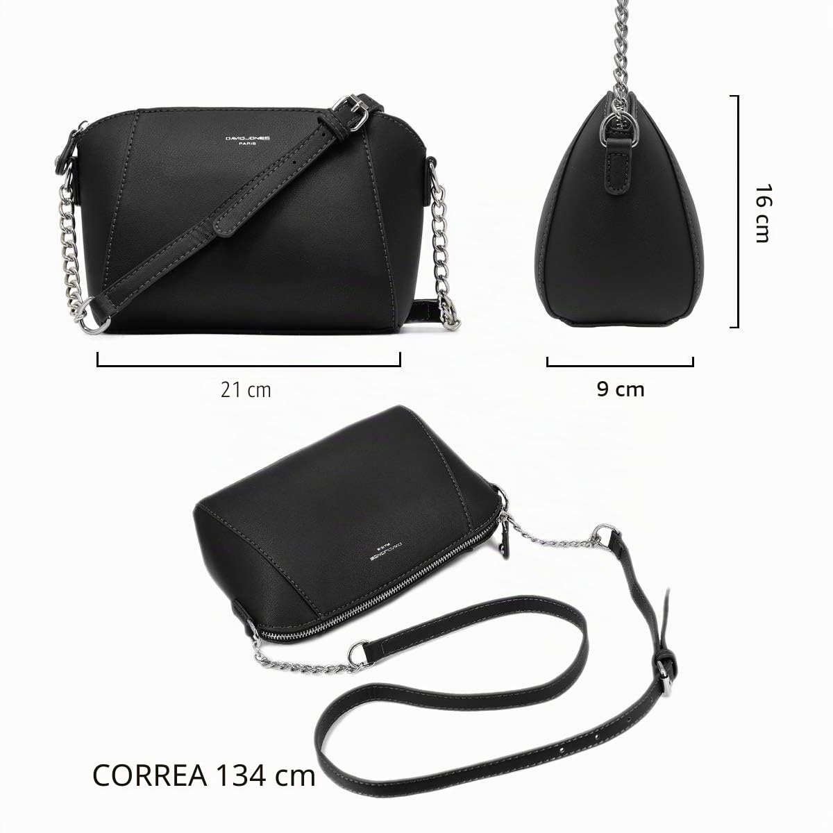 David Jones - Pequeño Bolso Bandolera Mujer - Bolsos de Hombro Cruzados Cadena Cuero PU - Mensajero Clutch Embrague Noche - Messenger Crossbody Bag - Pochette Piel Cremallera Elegante