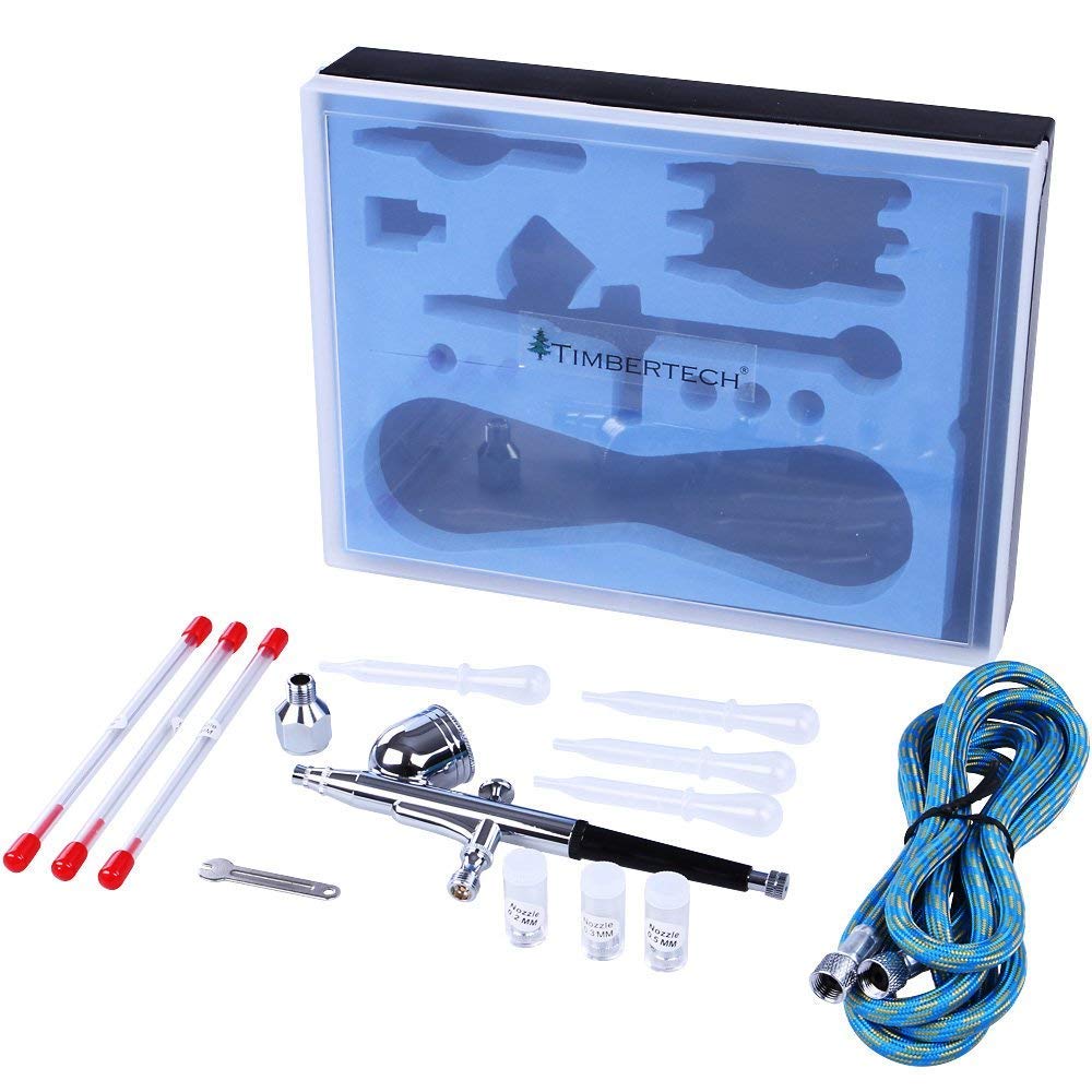 TIMBERTECH - abpst03 - zestaw 2 aerografów - z 6 igłami, 6 końcówkami, 2 adapterami, 2 wężami i 2 przegródkami