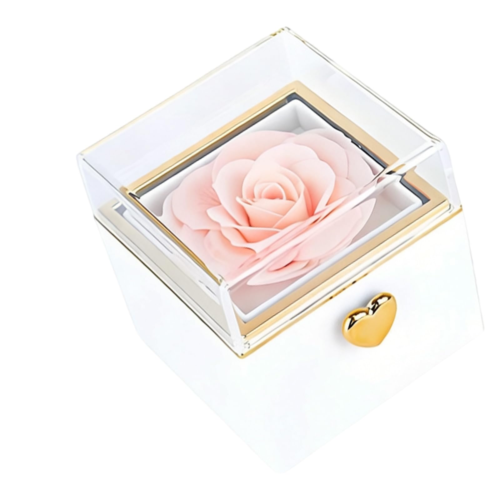 Laikoutd Unique Rotating Jewelry Box with Artificial Flowers Rings Storage Container Texture Perfect for Wedding Proposals Surprise Toss Hoop Box