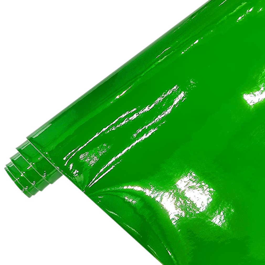 30x135cm Glossy Faux Leather Roll, Shiny Mirrored Synthetic Crafts Fabric for Hair Bows Clips Making (Green)