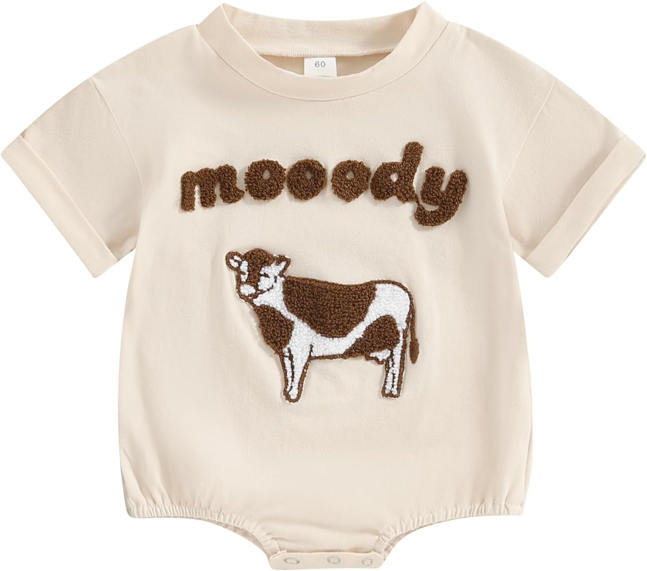 Lamuusaa Western Baby Girl Boy Clothes Cow Print Embroidery Romper Short Sleeve Bodysuit One Piece Summer Clothes