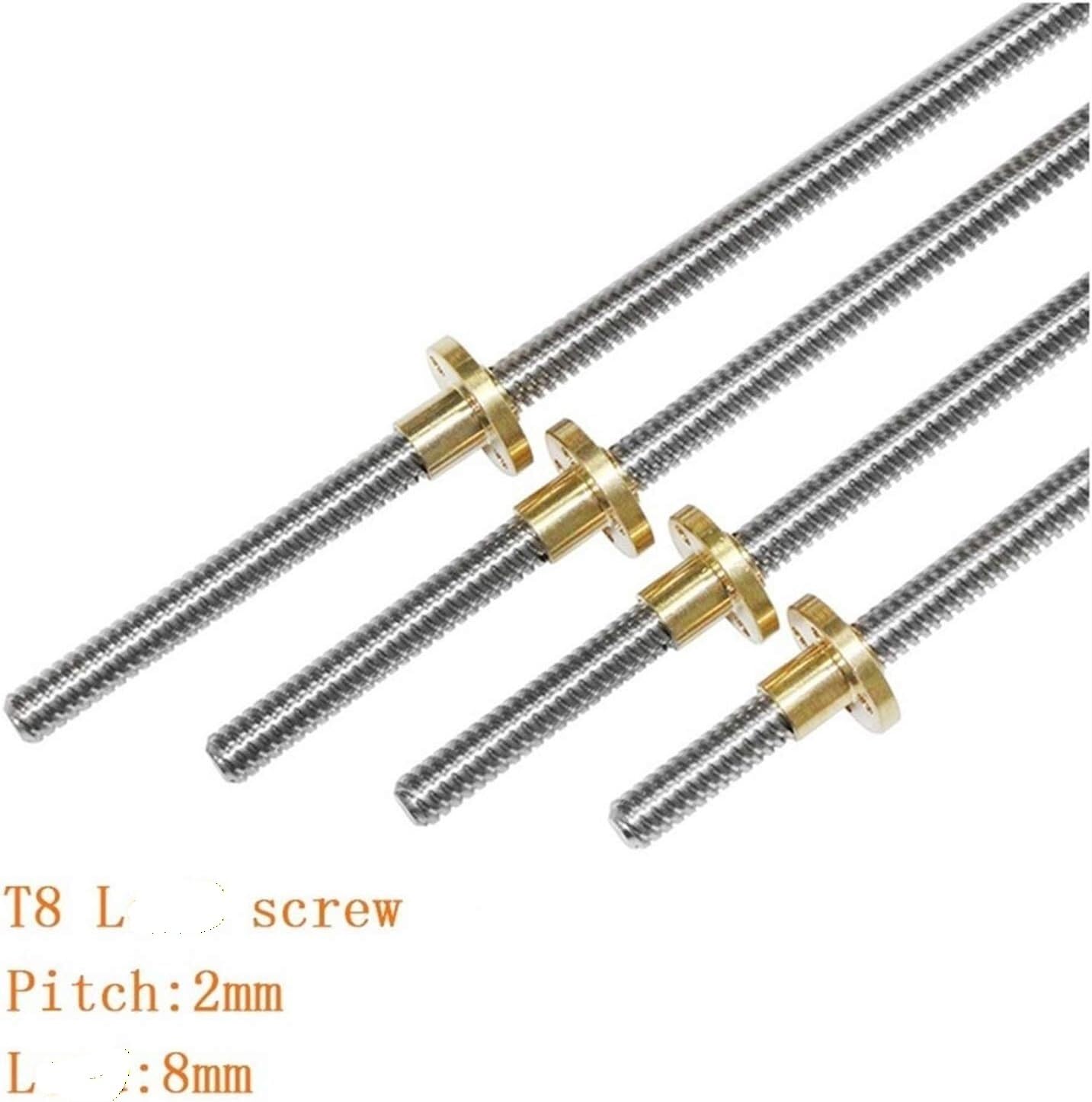 Śruba T8 8 mm 2 szt. z mosiężną nakrętką, pręt gwintowany ze stali nierdzewnej 304(500MM)