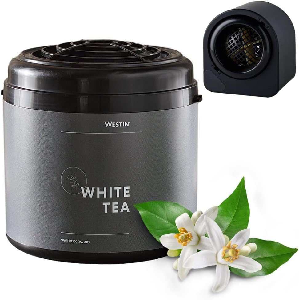 White Tea Home Scent Diffuser Machine – Hotel Air Freshener with Signature White Tea Refill Cartridge – Waterless Scent Air Fragrance System for Large Rooms