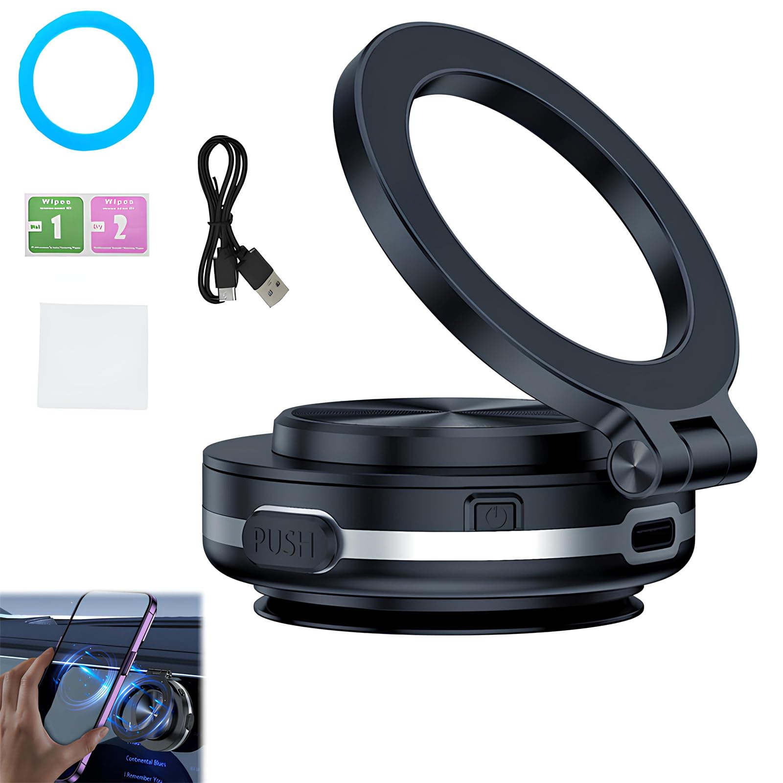 XFMTzan Electric Vacuum Magnetic Suction Car Phone Mount, Magnetic Cell Phone Holder for Car, for Kitchen Gym Bath & Smooth Surface