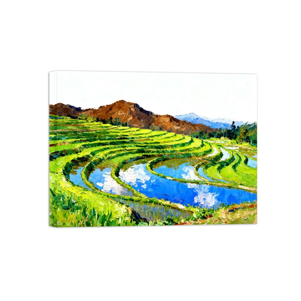 OZPWBVY Field River Landscape Canvas Wall Art Picture 40x50cm Framed