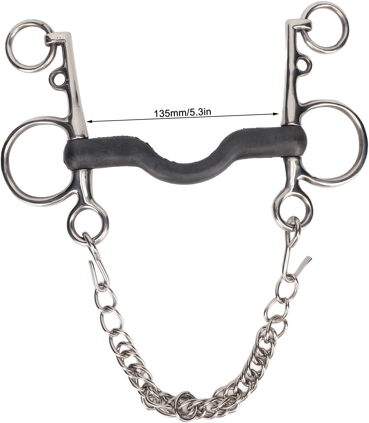 Jiawu Rubber Mullen Pelham Bit, Horse Chewing Mouth Roller, Stainless Steel Safe Rustproof Horse Mouth Snaffle Bit with Chain, Hand Polishing, Horse Accessories