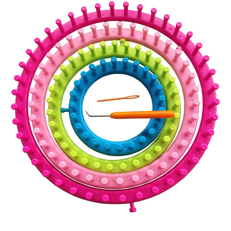 Telares De Tejer,Kit De Tejer Telar 4 Tamaño / 1 Set Bricolaje Kit de herramientas plástico círculo redondo creativo sombrero bufanda suéter círculo telares tejer de punto a mano
