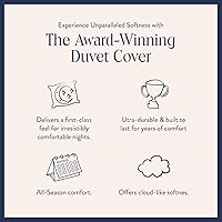 Vista 3 de Brooklinen Funda de edredón de satén de lujo, 100% algodón, tamaño individual/individual XL, color azul abismo con lazos en las esquinas extralargos