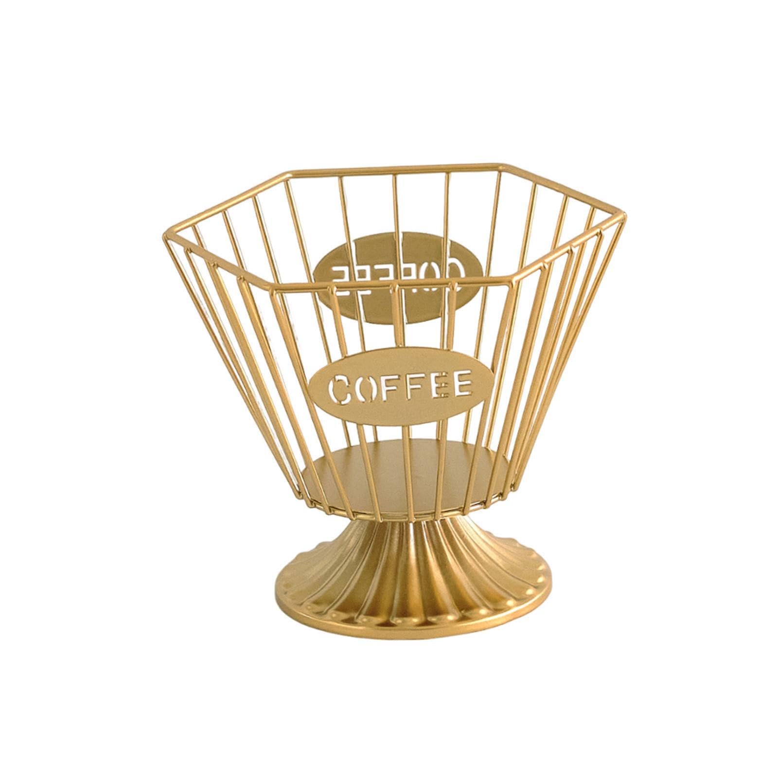 ALCXAZS Stylish Coffee Pod Holder Unique Geometric Storage, Gold, 16.5x14cm