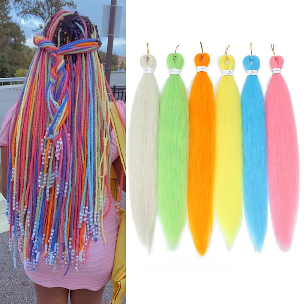 Colorful Pre-stretched Braiding Hair Extensions 26 Inch 6 Packs Pre Stretched Braiding Hair Professional Itch Free Synthetic Hair Extensions for