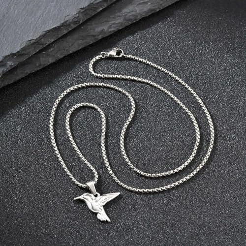 Collier colibri argenté pour homme avec chaîne maille boîte robuste