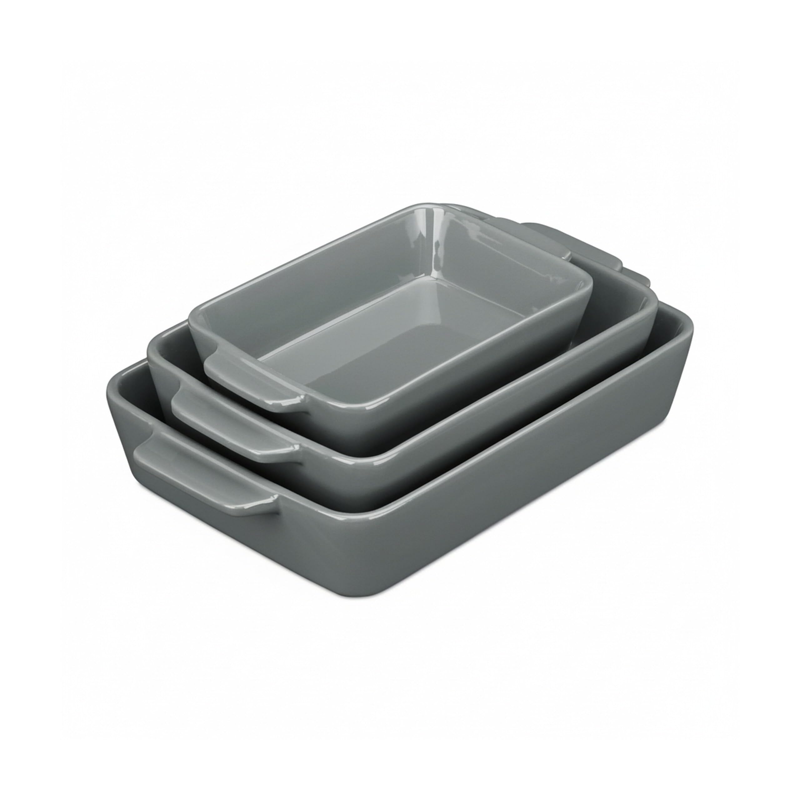 Relaxdays Set da 3 Teglie in Ceramica, Pirofile Rettangolari, per Forno, Frigo, Lavastoviglie, Lasagne, Manici, Grigio