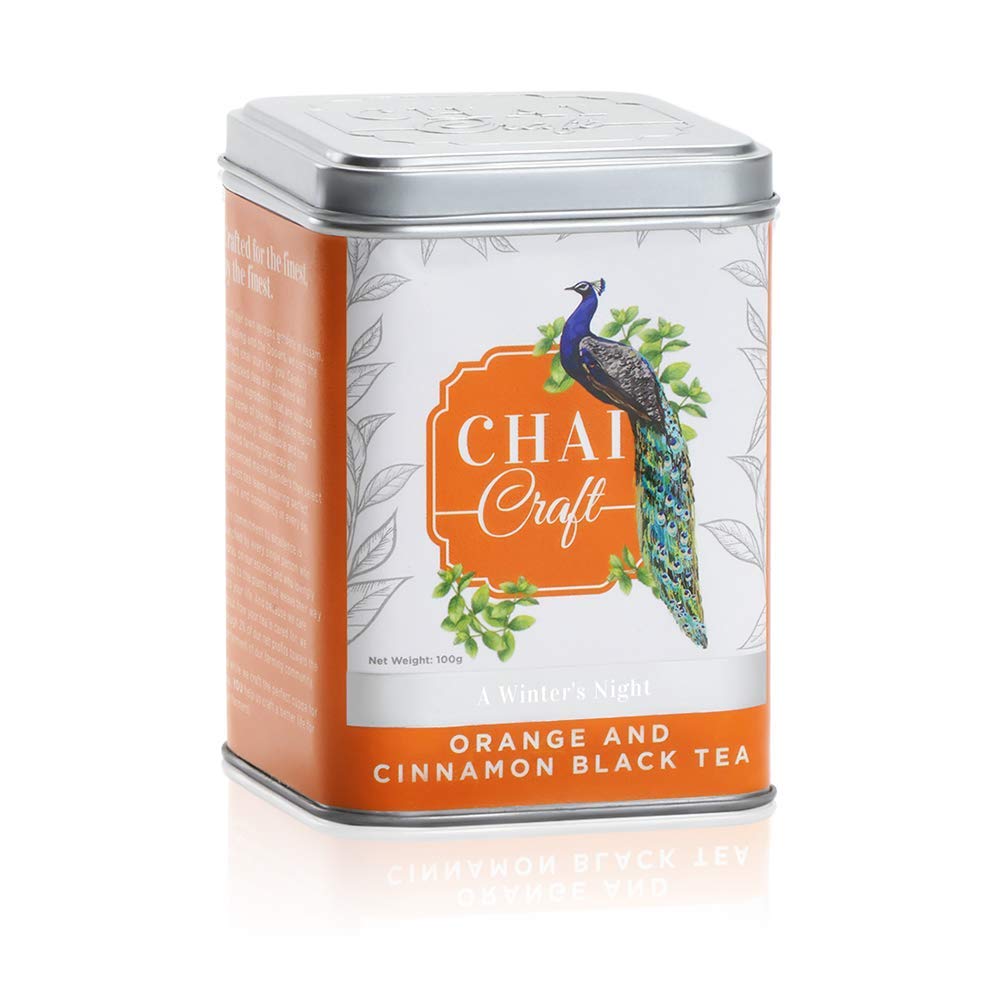Chai Craft Orange & Cinnamon Black Tea (100g) | Organic Black Tea with Orange Peel, Cinnamon & Cloves | Supports Heart Health & Immunity