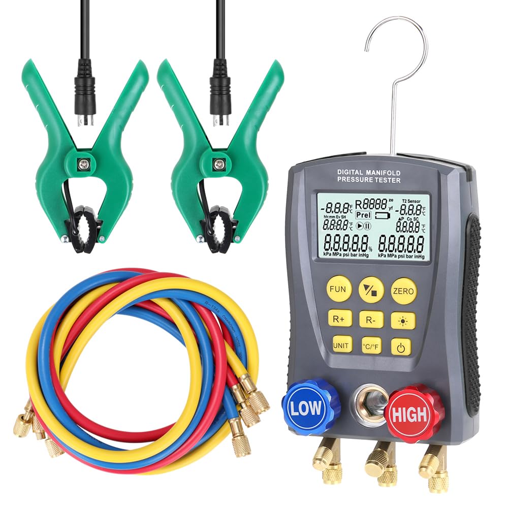RSFIL Manometro di raffreddamento digitale vuoto pressione collettore tester misuratore di riscaldamento ventilazione e aria condizionata temperatura tester valvole kit di strumenti