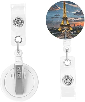 Retractable Badge Holders Heavy Duty Badge Holder with Alligator Clip Night Paris Eiffel Badge Reel ID Card Holders Name Card Keychain ID Badge Clip for Teacher Nurse Doctor Worker