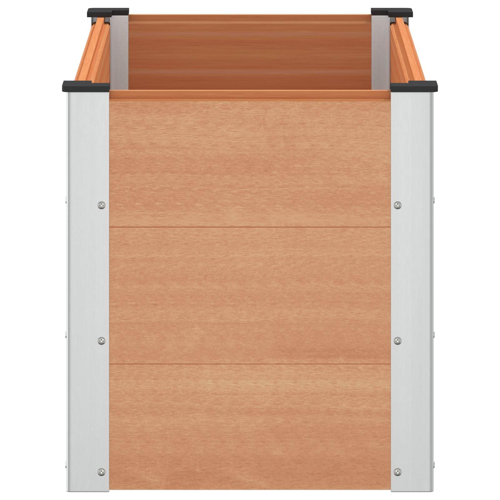 Aluminiowa podwyższona grządka z kompozytu WPC w kolorze brązowym, 100 x 50 x 54 cm, donica na rośliny z otwartą powierzchnią dna, na balkon, taras, do ogrodu, pokoju, roślin, na kwiaty