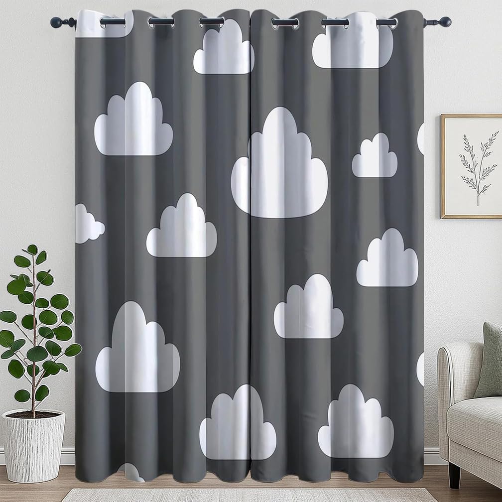 Chambre d'enfant Rideau Gris Occultant Thermique Isolant 140X240 cm Anti Froid et Chaleur Rideau pour Chambre et Salon Nuages Décoration de Fenêtre,Ae,140x240H cm (2 Panels)