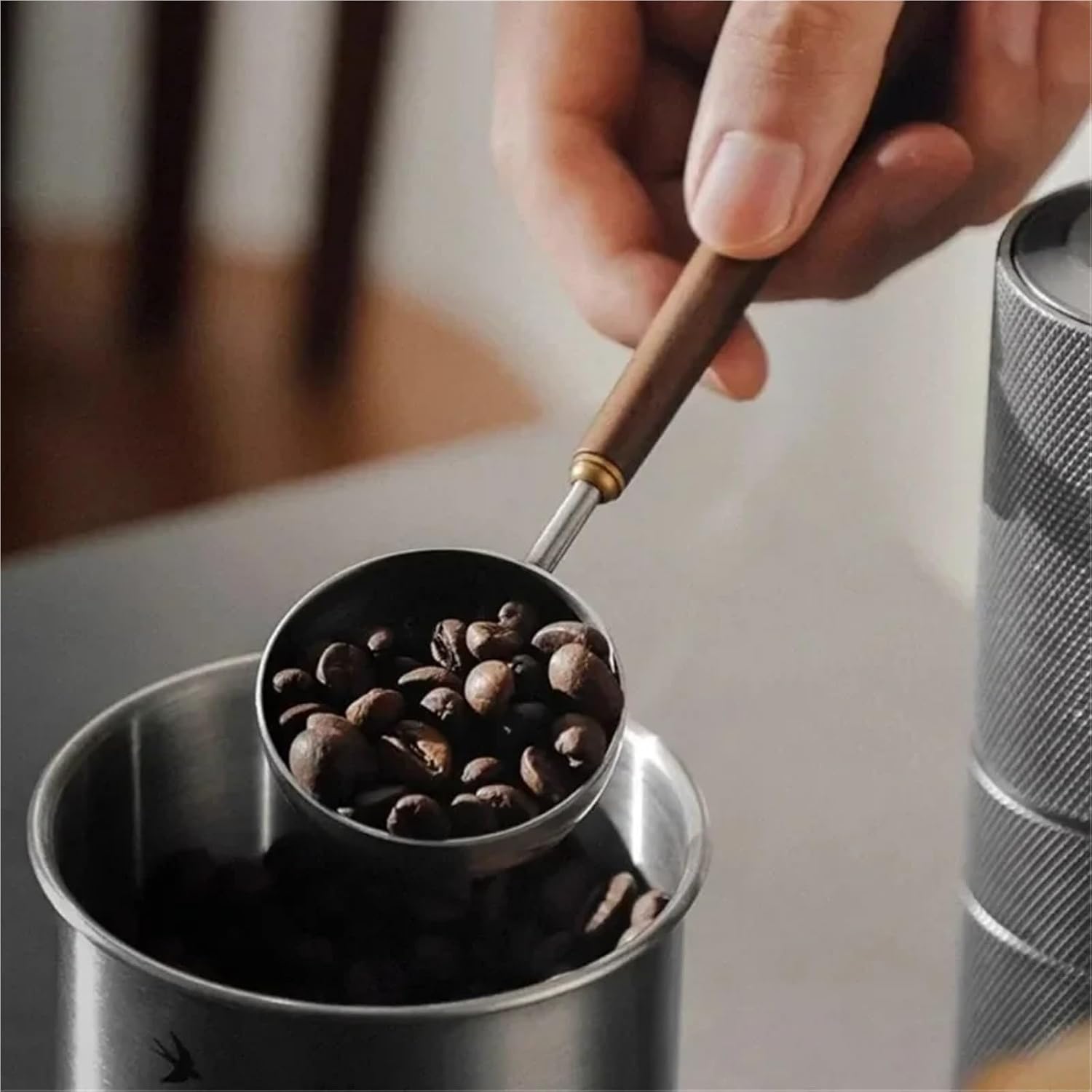 Coffee Spoons 3pc Wooden Handle Stainless Steel Coffee Scoop Tablespoon Measuring Spoon Walnut Wood