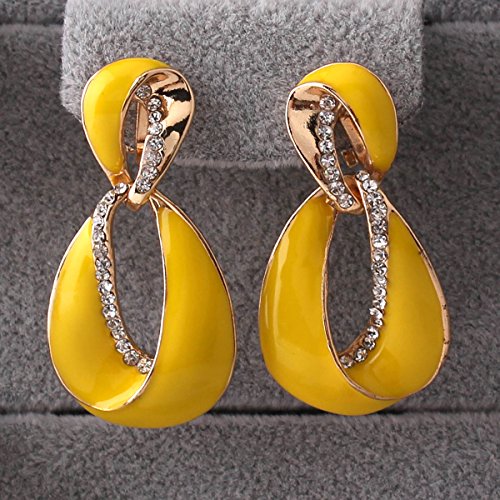 Grace Jun Large Gold Plated Rhinestone Enamel Clip On Earrings Non Piercing For Women Statement Earrings (Yellow) #TOP2