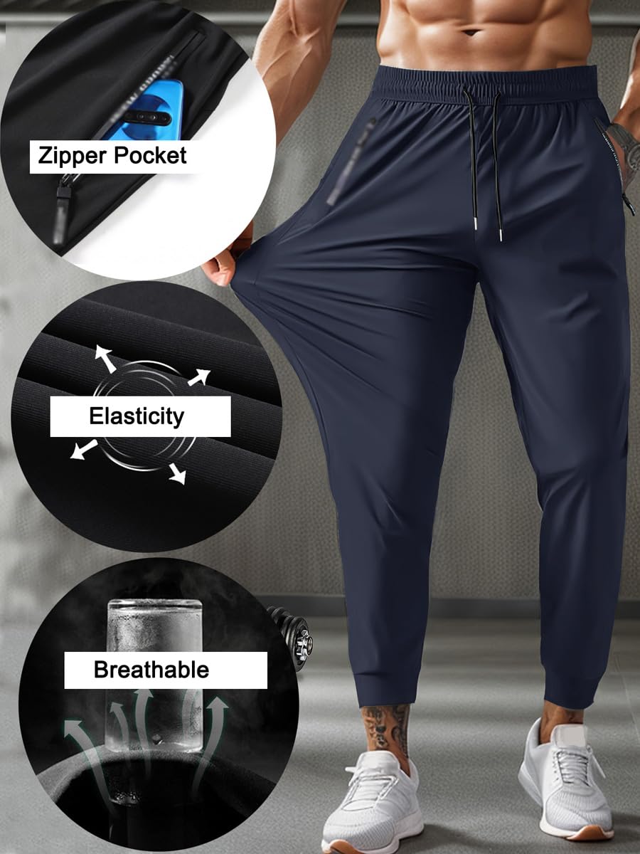 ORANDESIGNE Pantalon Jogging Homme Léger Stretch Survetement Bas de Jogging Extensible Pantalons de Sport à Poches Zippées