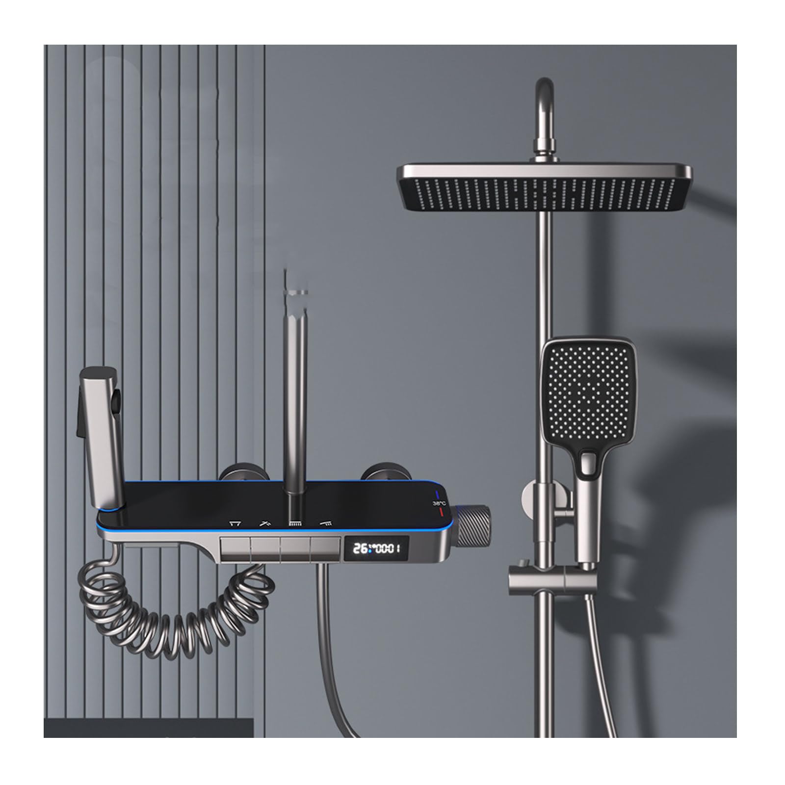 Système de douche thermostatique numérique avec mitigeur à 4 fonctions