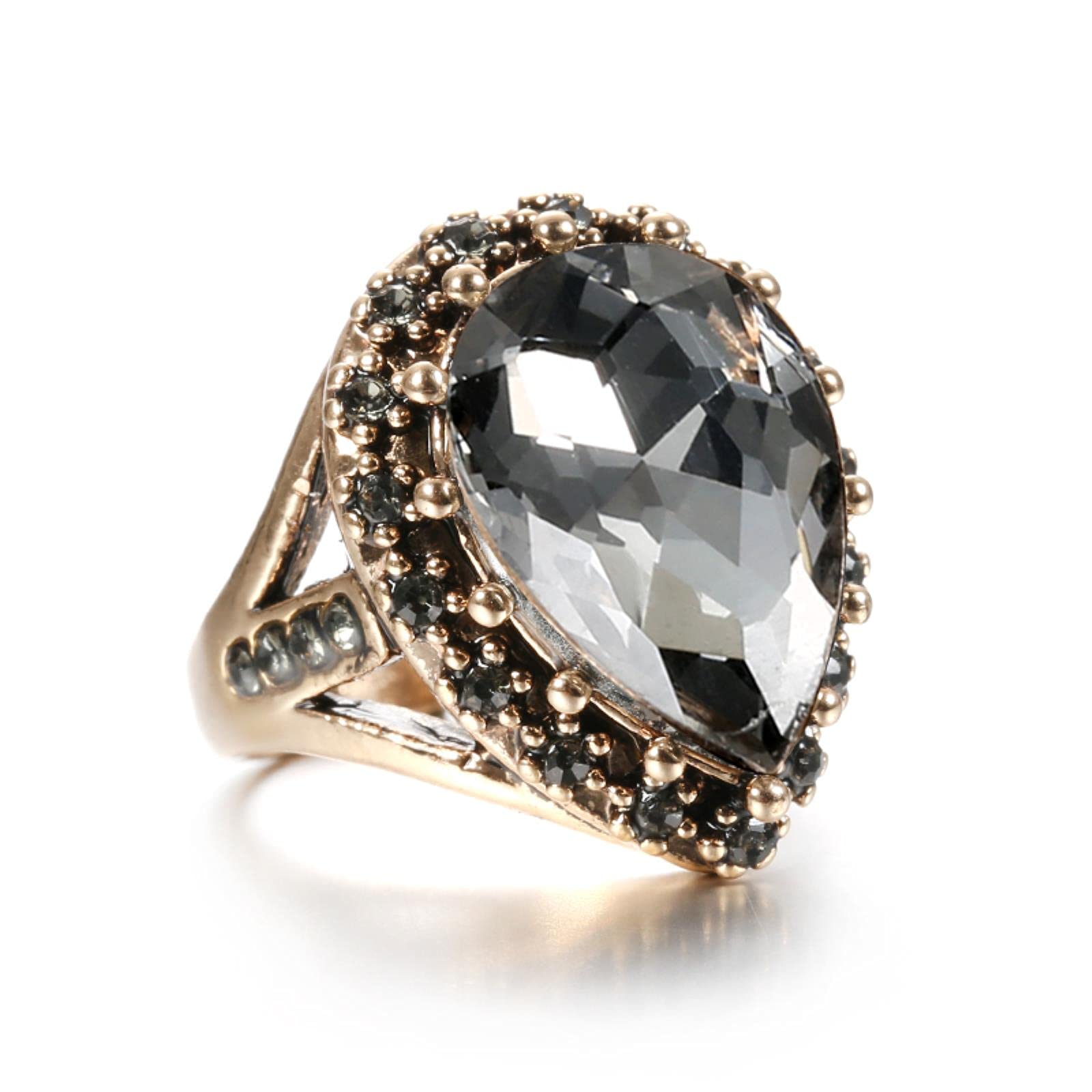 Darrydooly Women's Gray Boho Ethnic Bride Wedding Crystal Ring Antique Gold Color Big Zircon Stone Rings For Turkish Jewelry