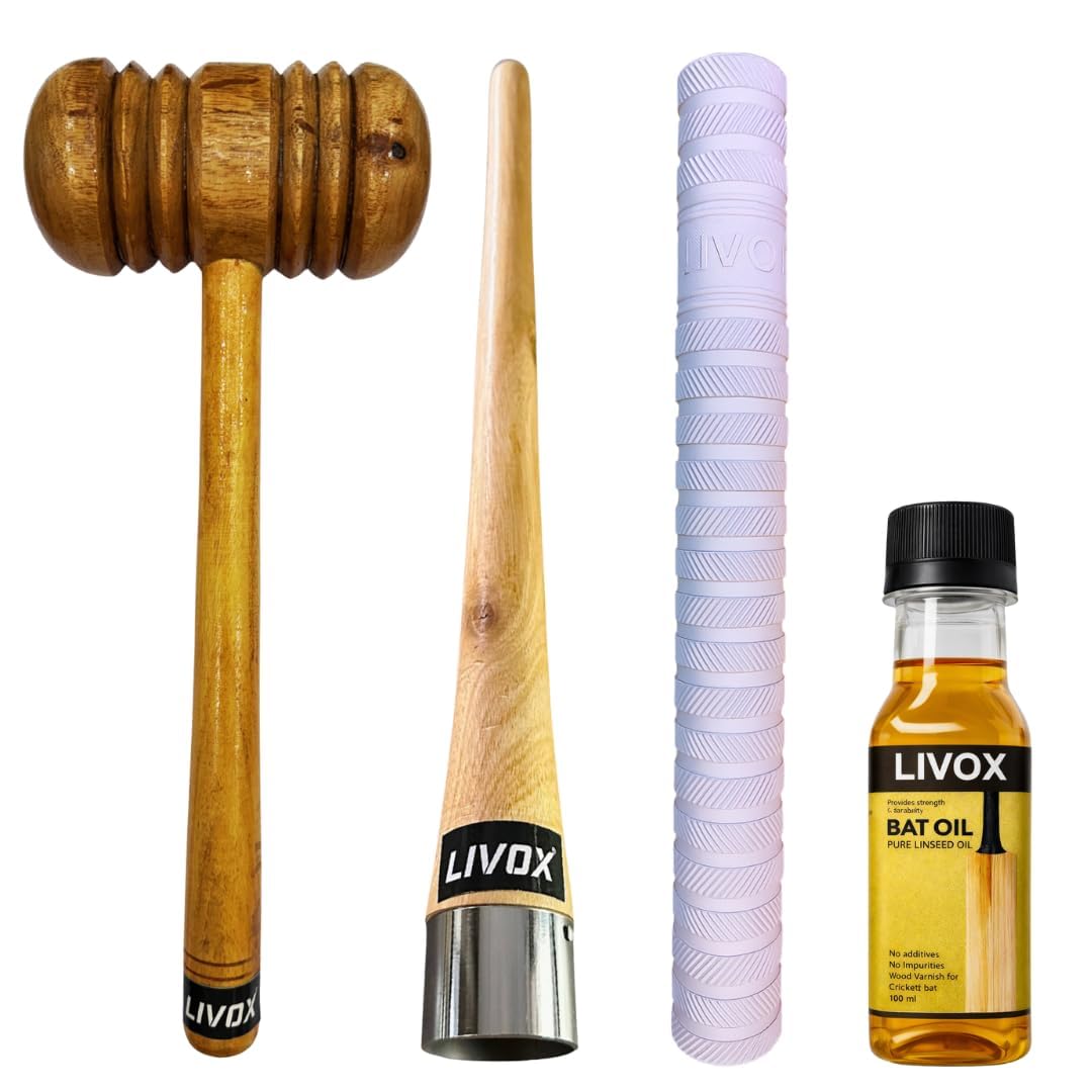 LIVOX® Premium Cricket Bat Handle Rubber 5 Grips for Enhanced Performance With Better Shock Absorption And 1 Wooden Gripper Cone (pack of 6) (Grip-cone-hammer-oil)