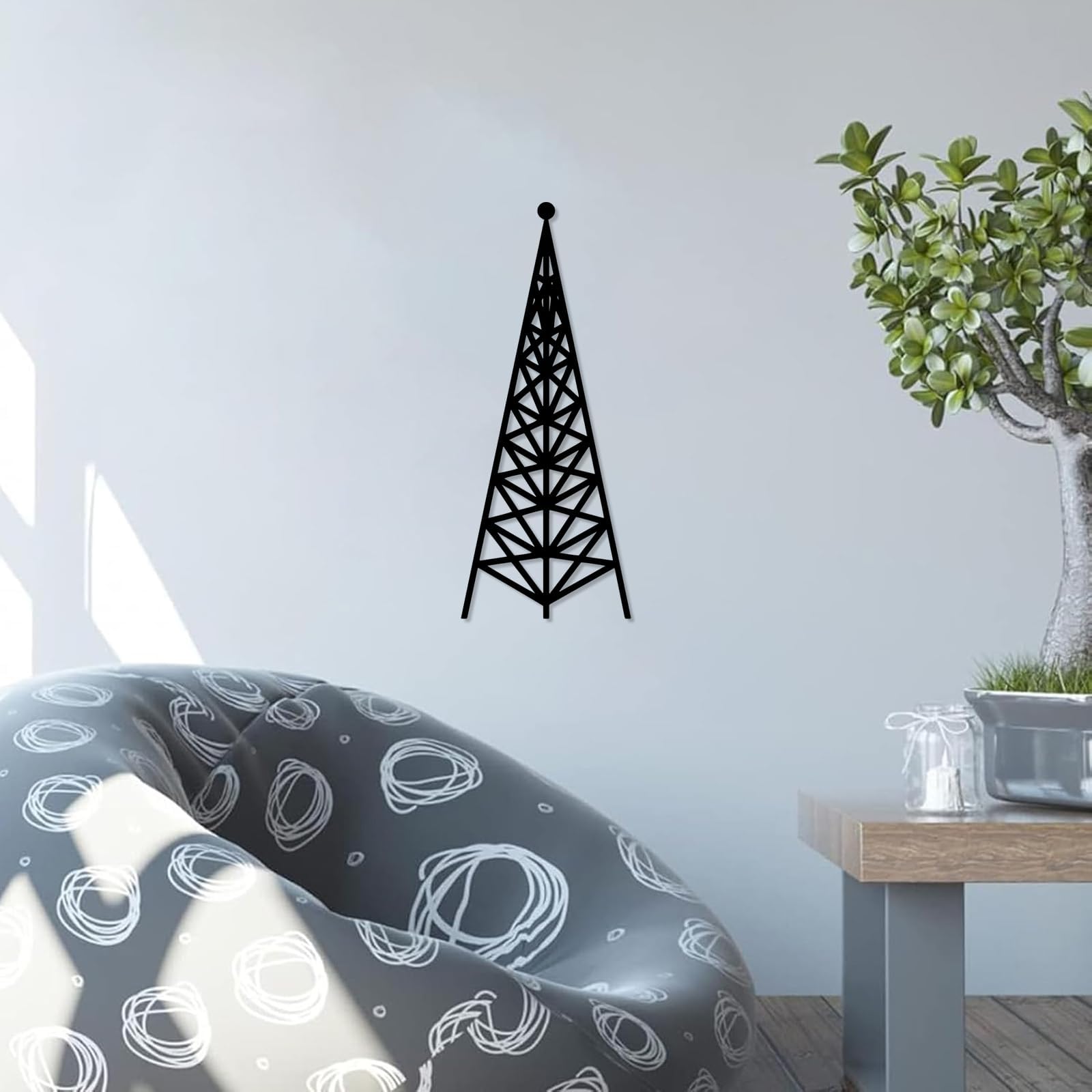 Metalowa sztuka ścienna, współczesna ozdoba ścienna do dekoracji biura (61 cm) | Wieża radiowa metalowa sztuka ścienna metalowe znaki dekoracja ścienna metalowa dekoracja zewnętrzna