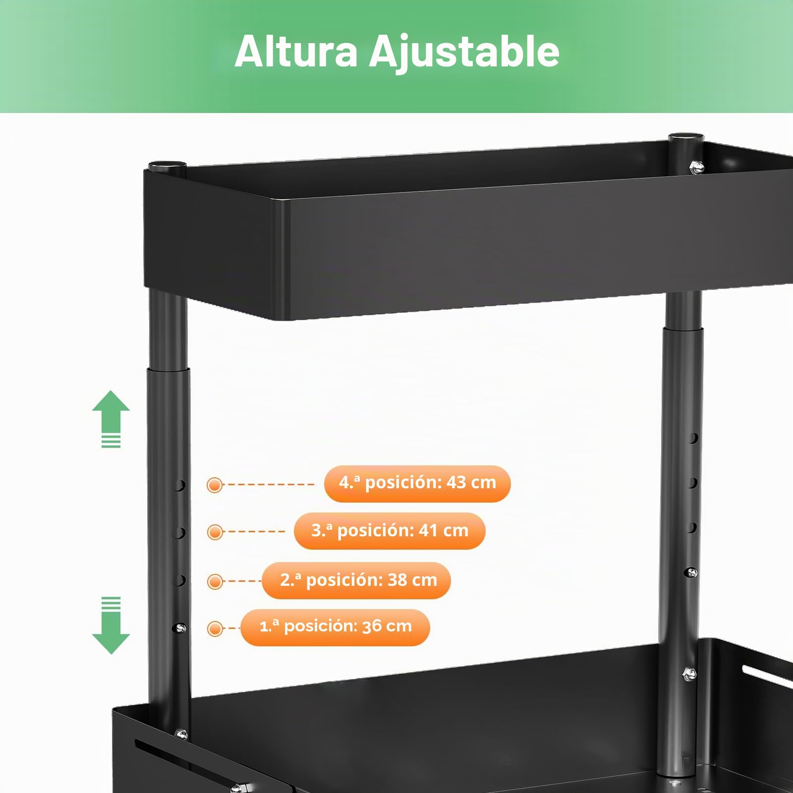 KUOGAS Organizador Bajo Fregadero de Metal Ajustable – Sistema Extraíble y Altura Regulable, Organizador Universal para Fregadero de Cocina y Baño (2, Negro)