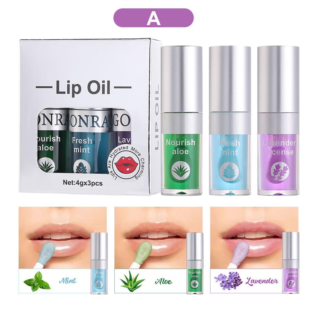 3PCS Moisturizing Lip Oil Set, Hydrating Lip Glow Oil Moisturizing Lip Oil Gloss Transparent No Sticky Lip Gloss Lip Balm Lip Care for Women Girls