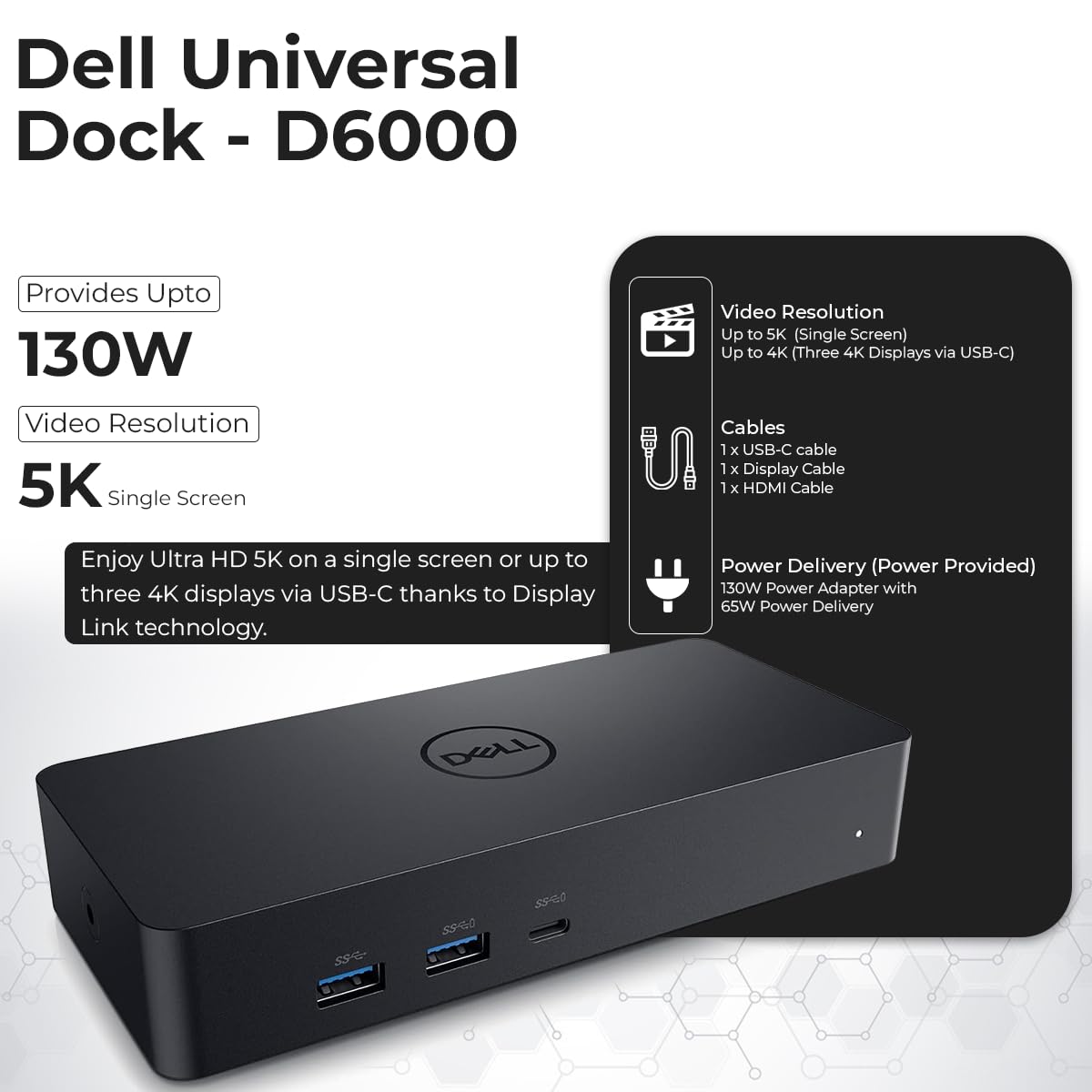 Dell ユニバーサルドック - D6000S USB-C/USB-Aパワーシェアオプション搭載 最大3つの4Kディスプレイ接続 LEDインジケーター Dell Universal Dock D6000 - Black Friday 2025 \u2013 Deals from £138.54