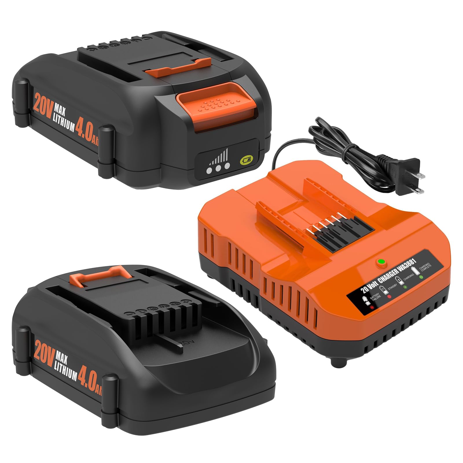 Photo 1 of Bakipante 2-Pack 20V 4.0Ah Battery and Charger Combo Replacement for Worx WA3520, WA3525, WA3575, WA3578, WA3669, WA3732, WA3875, WA3881 – Compatible with 20 Volt Powershare Power Tools