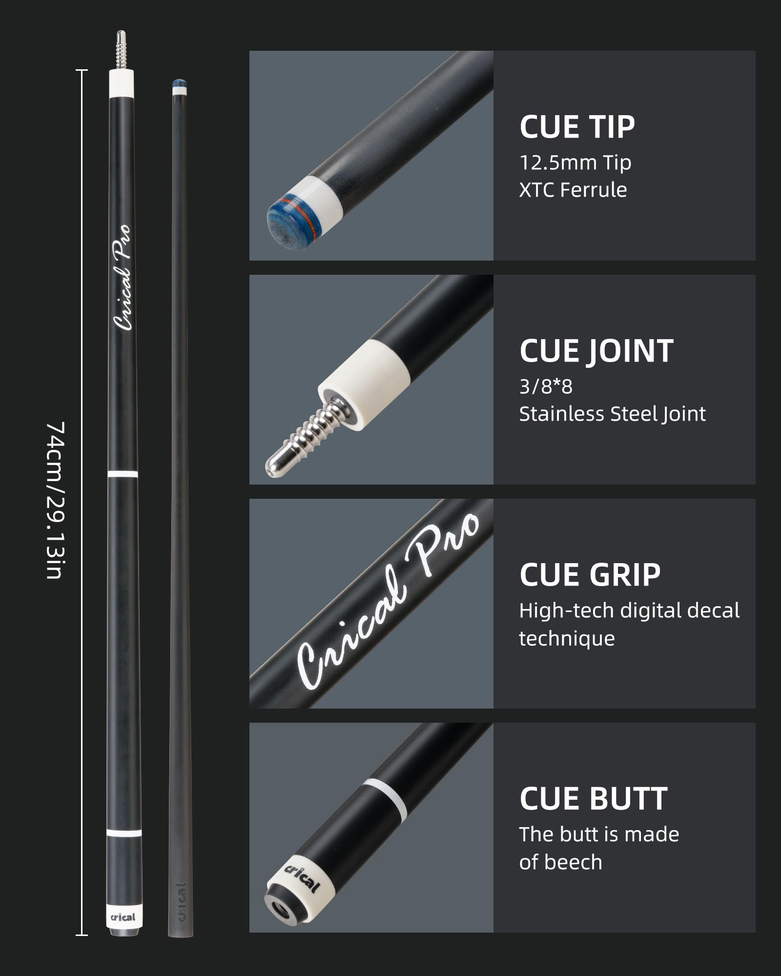 CRICAL XINYI Carbon Fiber Pool Cue Stick 58" Billiard Cue Sticks Profe Low Deflection Pool Sticks With 3 8 8 Pin Joint And 12