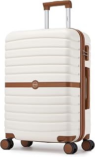 Medium Suitcase 24 inch Lightweight ABS + PC Hard Shell Trolley Case Travel Check in Luggage with 3 Digit Combination Lock Spinner Wheels (Cream/Brown)