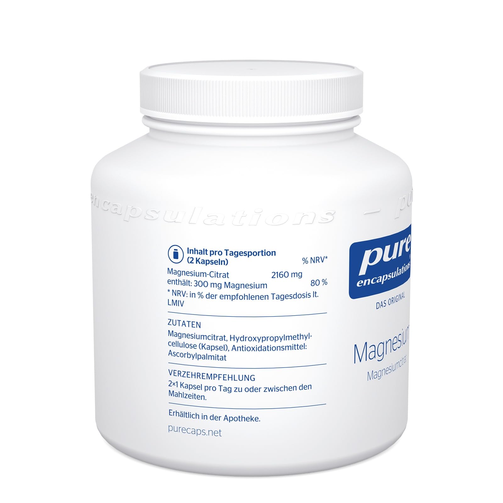 Pure Encapsulations Magnesiumcitrat | 180 vegane Kapseln (3 Monate Vorrat) | Unterstützung für Muskelfunktion und Energiestoffwechsel | Hoher Gehalt an organisches Magnesium