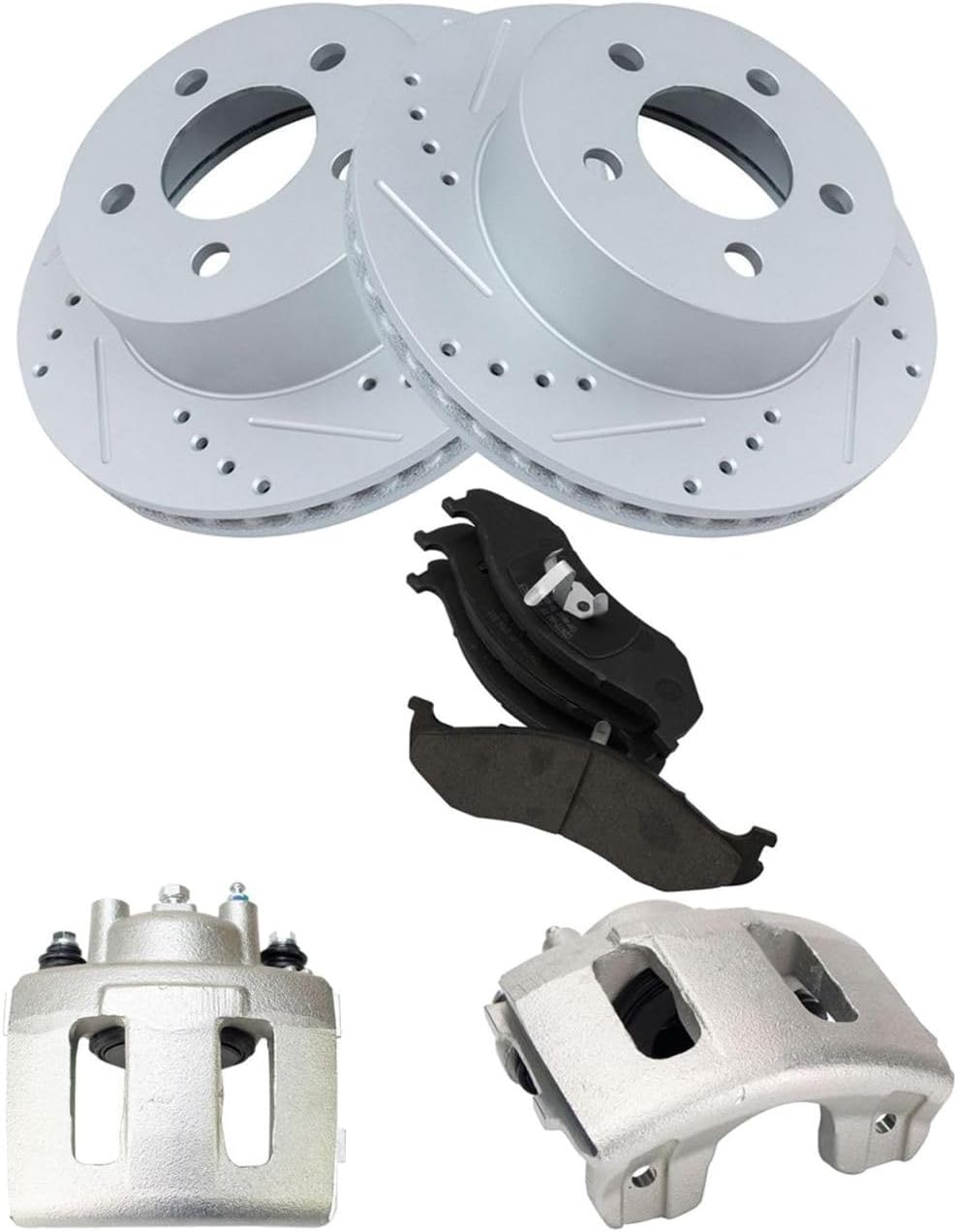 Front Brake Calipers Ceramic Pads & Drilled Rotors 5 Lug-Wheel Lug Count for Jeep for Cherokee 2.5L 99-00 & 4.0L 99-01 for Wrangler 2.4L 03-06 & 2.5L 97-02 & 4.0L 97-06