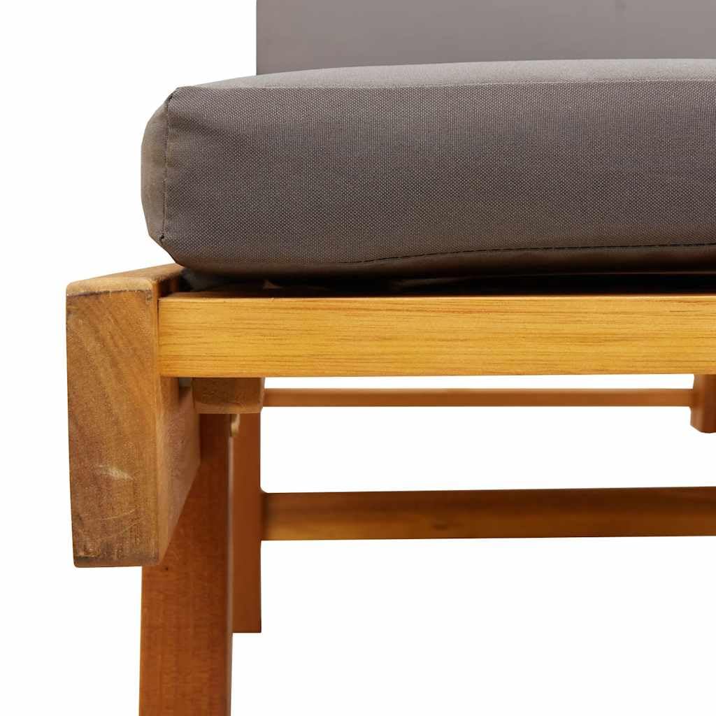 Leżak ogrodowy z litego drewna akacjowego, 2 szt., ze stołem, regulowane oparcie, leżak z 5 pozycjami, grubo wyściełane poduszki ze zdejmowaną poszewką, składany stolik pomocniczy, kółka