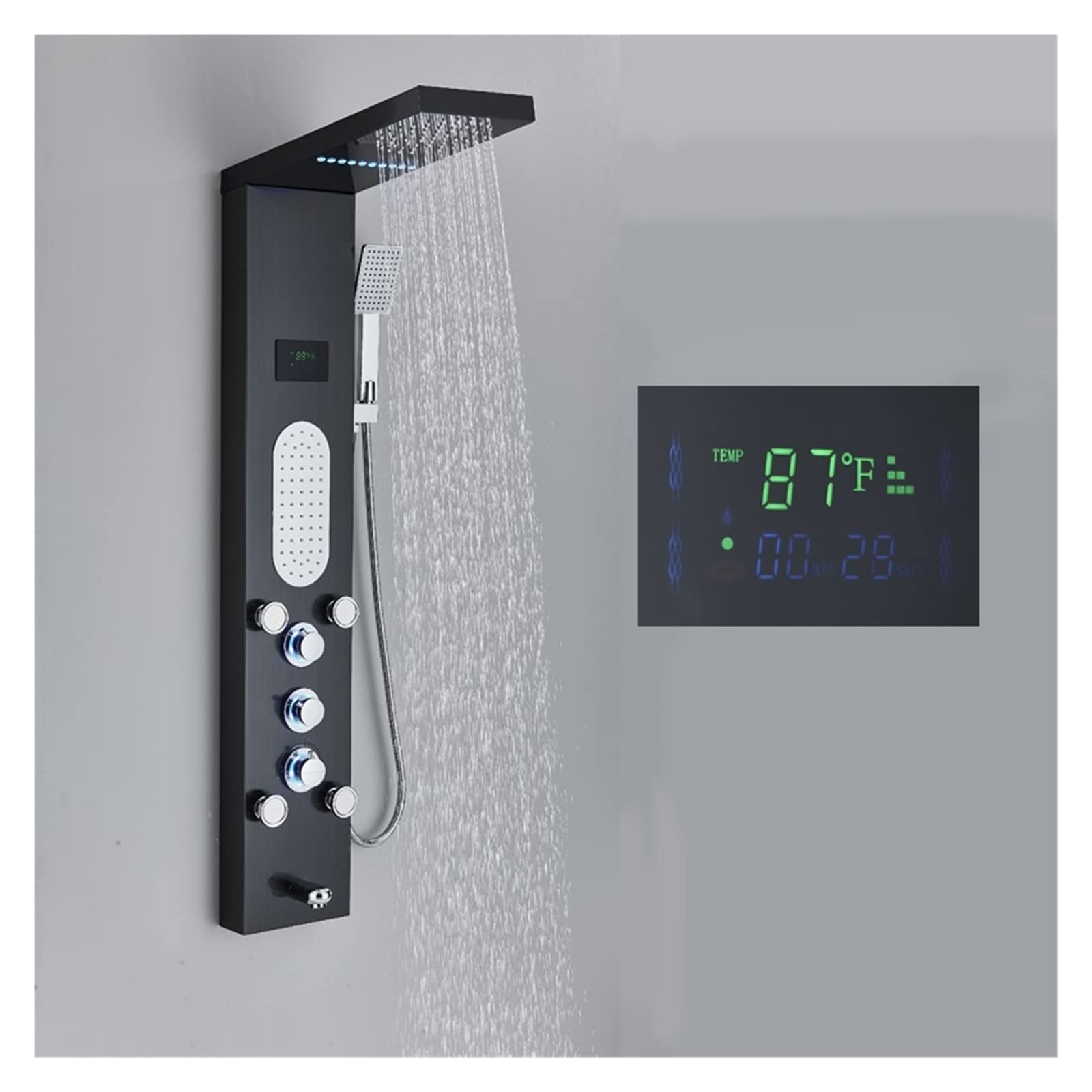 Soywim Brushed Nickel 8804 Shower System, Lcd Rainfall Shower Panel System Stainless Steel Bathroom Faucets Tower Spa Massage Jet Mixer Tap For Bathe Column(Brushed Nickel 8804)