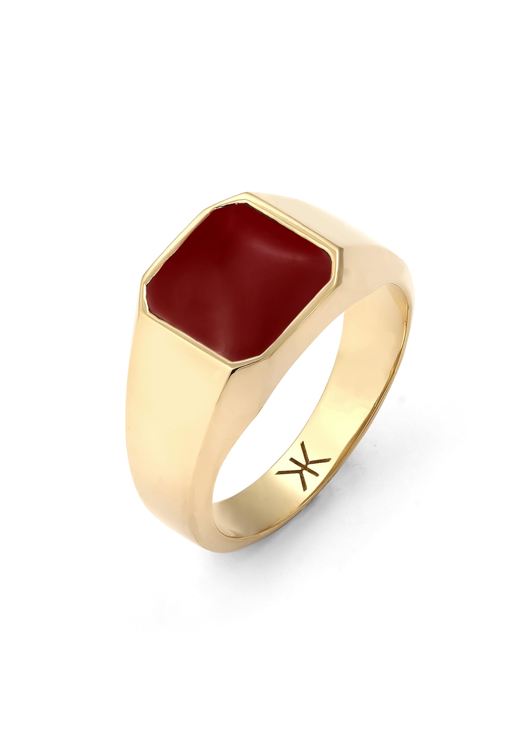 Kuzzoi Anillo de sello para hombre, rectángulo con esmalte rojo, de plata de ley 925, chapado en oro, anillo macizo (10 mm) para hombres en la talla 54-66, 0605912925