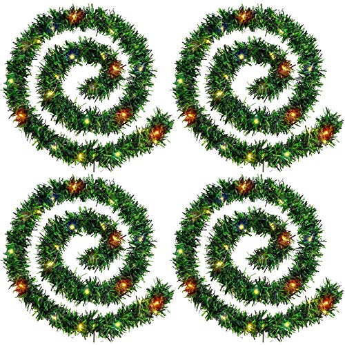 WILLBOND 4 Strands Christmas Garland 72 Feet Artificial Pine Garland Soft Greenery Garland with 4 Pieces 160 LED String Lights for Christmas, Holiday, Wedding Party Decoration (Green, Multicolor)
