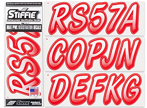 Image of STIFFIE Whipline White /Red 3 inch Boat & PWC Registration Decals • Numbers Letters Stickers