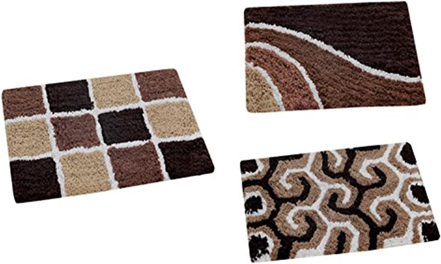 AAZEEM Abstract Cotton Door Mat - 16"x24", Multicolour Set of 3 (Brown)