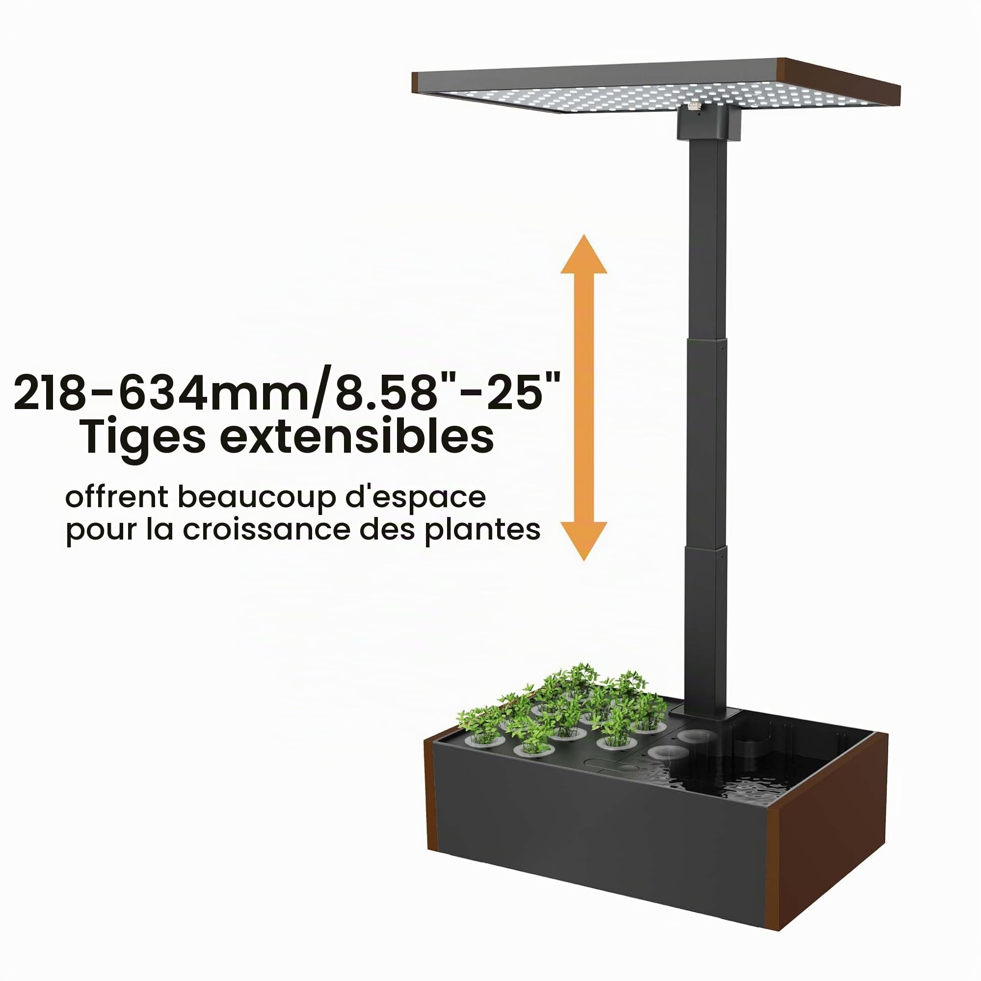WilTec Kit Serre pour Culture hydroponique – 40 x 26 x 36 cm – Jardinière Potager intérieur – Hauteur Ajustable – LED, réservoir 9,8 L, Capsules – Jardin de Cuisine de Couleur Brune