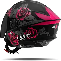 CAPACETE ABERTO PRO TORK NEW LIBERTY 3 FLOWERS BRILHANTE ROSA TAM. 60 VIS. FUMÊ