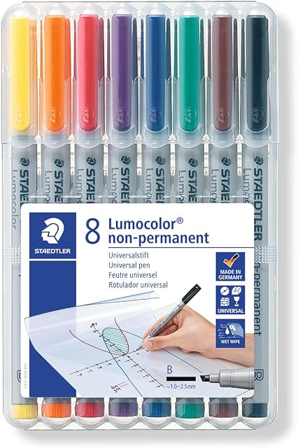 Staedtler 312 WP8 Lumocolor Universal Non Permanent Broad Pens - Assorted Colours