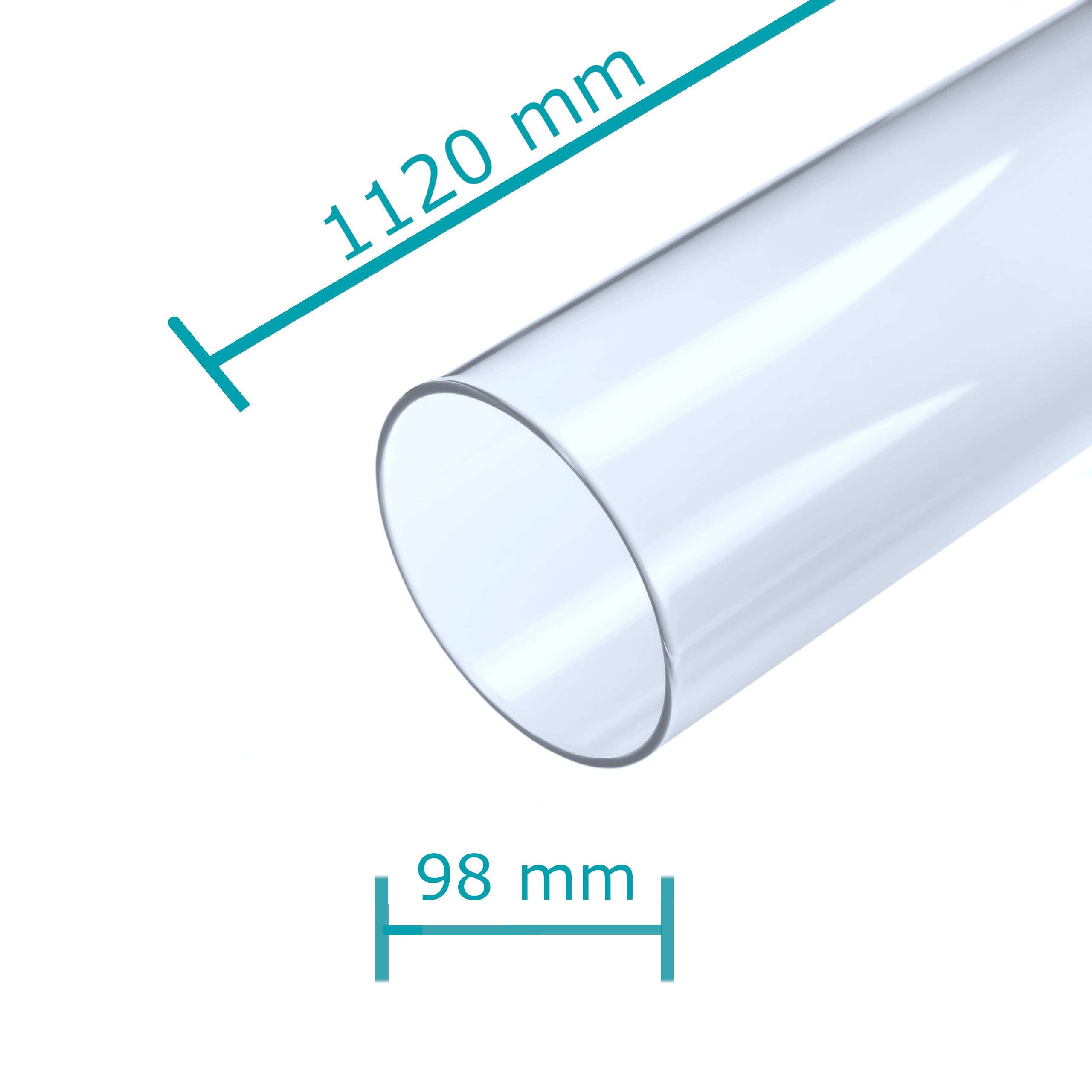 APANA Quartz Glasröhre Glas Tube Heizpilz Pelletfackel Länge 1120 mm Durchmesser 98 mm - hitzebeständig bis zu 1400 Grad