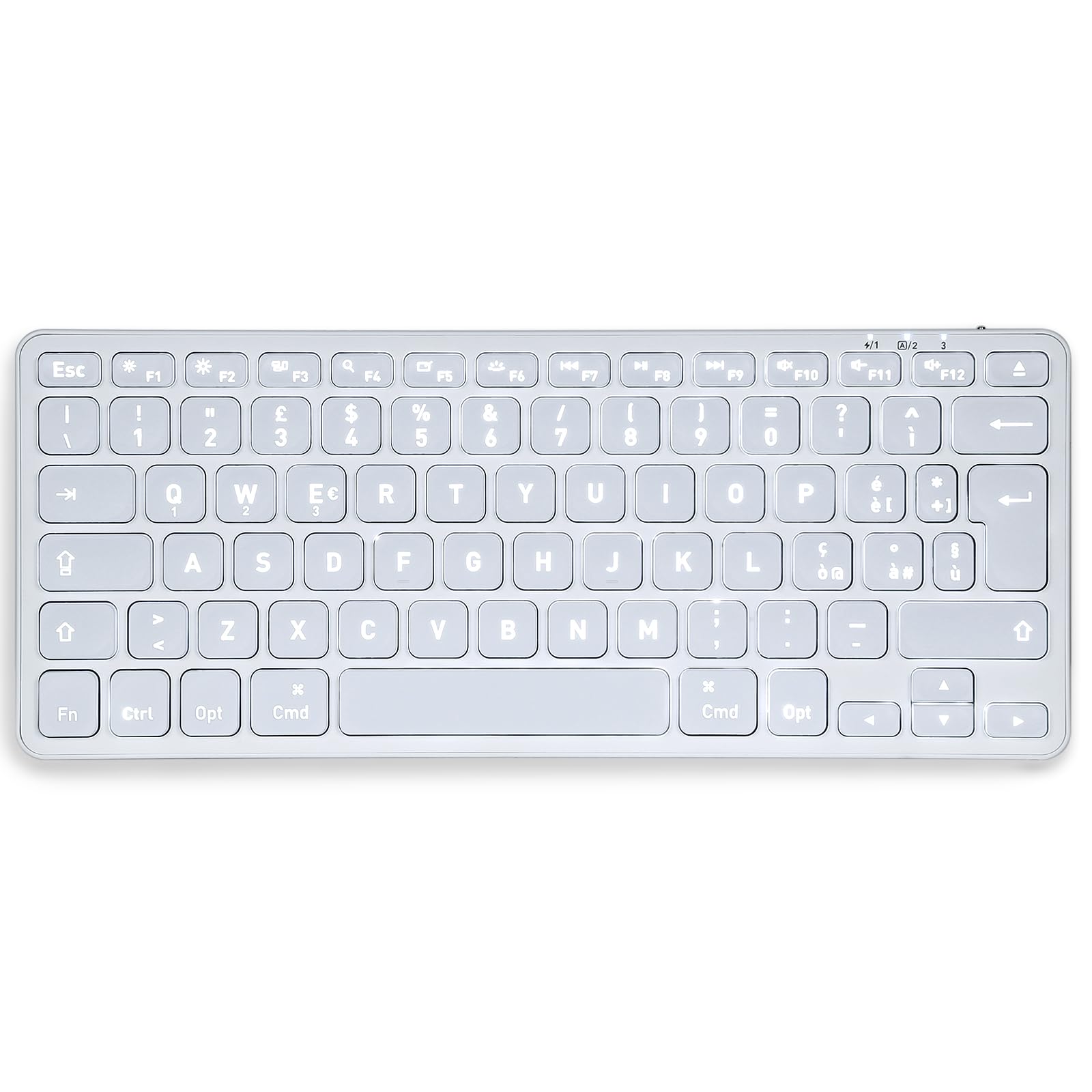 Perixx PERIBOARD-832M Tastiera Wireless Mini Retroilluminata, Bluetooth 5.1, Tasti a Forbice, Ricarica USB-C, Compatibile con macOS 11.2.1+, Layout Italiano QWERTY, Bianco