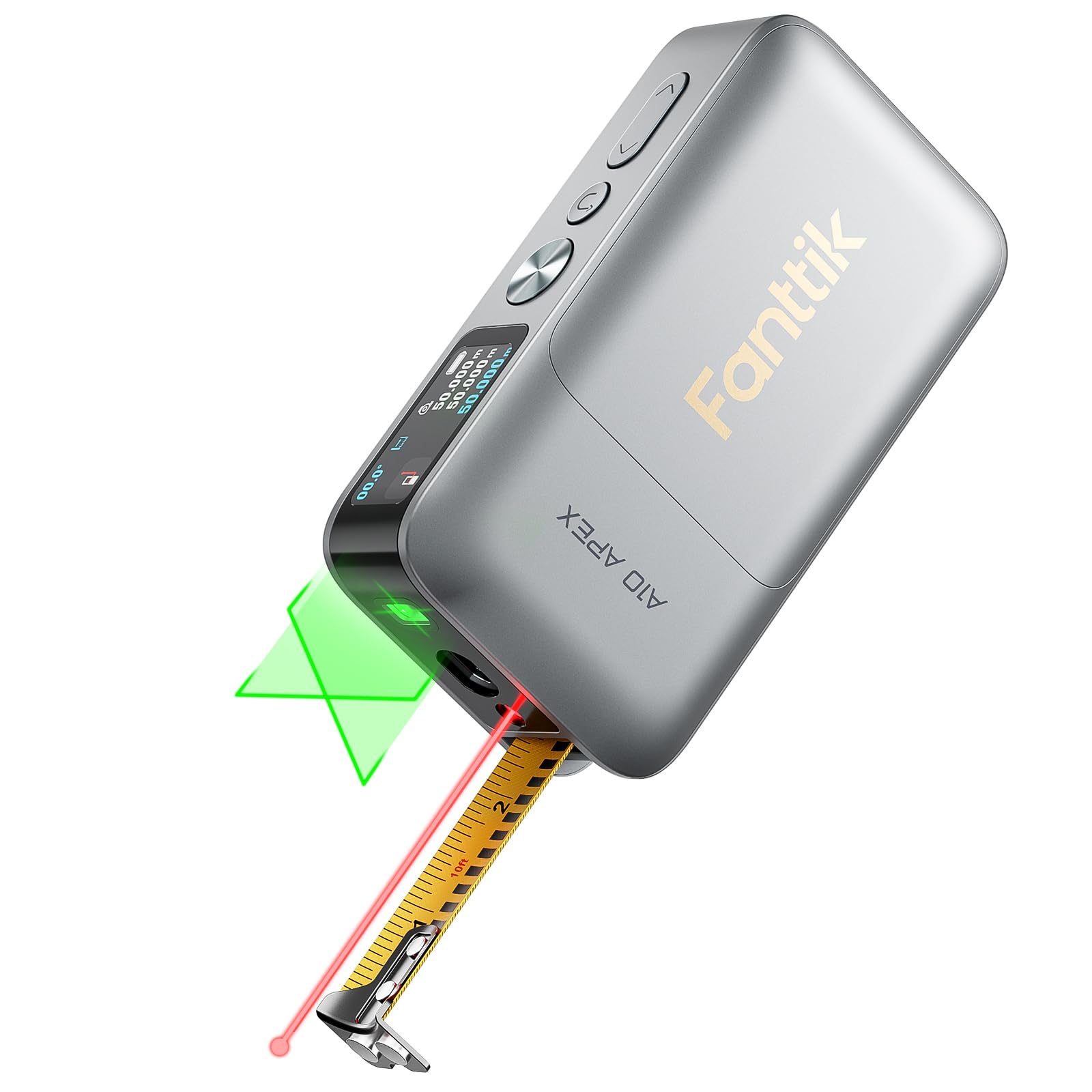 Fanttik A10 Apex 3-in-1 Digital Laser Tape Measure with HD Color Display, 165Ft Rechargeable Laser Measurement & 32Ft Green Cross Line Laser & 9.8Ft