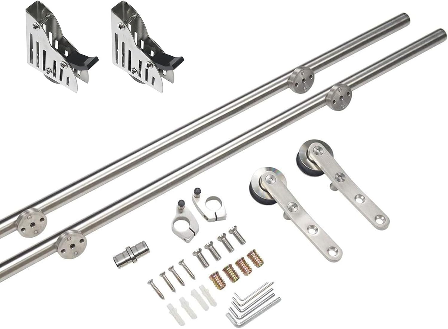 Home Office Library Barn Style Sliding Track Stainless Steel Rolling Library Ladder Hardware Full Set Track Kit Floor Roller with Brake (No Ladder) (Size : 26.2ft/800cm Track kit)