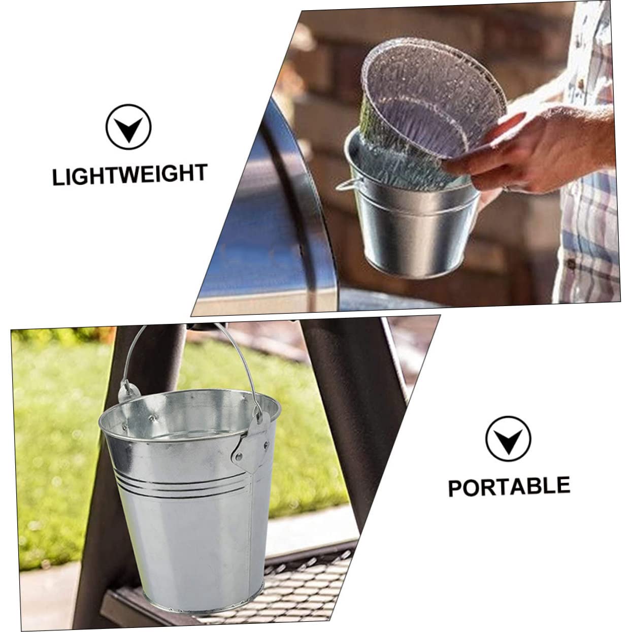 Secchiello Raccogli-grasso Barbecue con 10 Rivestimenti Argento in Ferro | Outdoor e Campeggio, Trattiene Colature di Olio e Grasso, Uso Semplice, Set da 10 Pezzi
